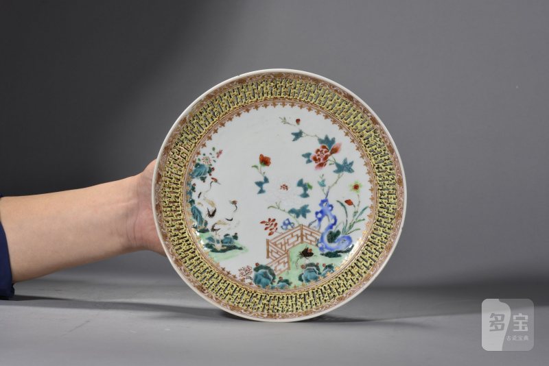 清雍正 粉彩镂空花鸟纹盘 - 图2